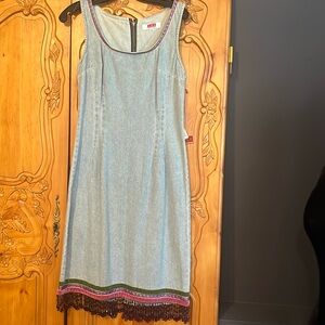 Stylish ABS Denim Dress with Beaded Tassels